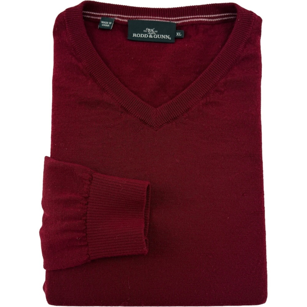Rodd & Gunn Red V-Neck Merino Wool Long‎ Sleeve Jumper Sweater Mens Size XL